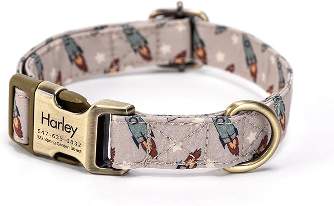 Personalized Dog Collar with Name and Phone Number Engraved,Adjustable Custom Puppy Collar,Organic Cotton Pet Collar for Small Medium Large Boy Girl Dogs