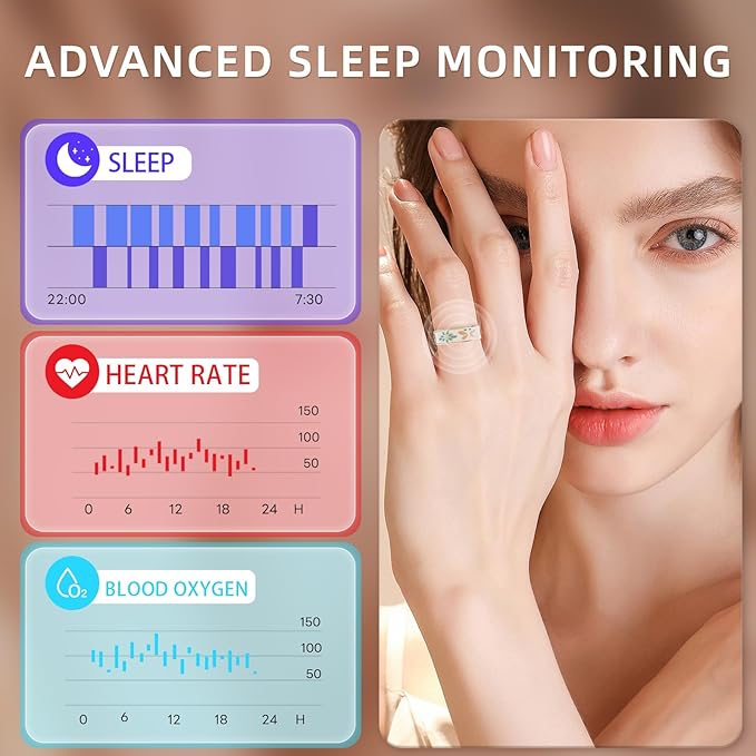 Smart Ring Health Tracker, for men and women, equipped with heart rate monitor, sleep tracker, 8 exercise modes, step counter, 5-7 days battery life, no subscription fee, IP68 waterproof R18 (10)