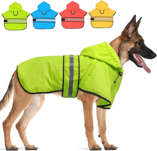Candofly Reflective Dog Raincoat - Waterproof Dog Rain Jacket with Leash Hole, Hooded Doggie Ponch Rain Coat for Dogs (Green, XX-Large)