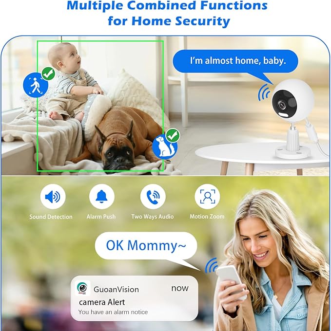 5G/2.4G Indoor/Outdoor Security Camera for Baby Monitor, 3MP Pet Camera for Dog/Cat/Nanny/Baby/Elder, IP66 Waterproof, 3 Night Vision, 24/7 SD Recording, SD/Cloud -2Pack