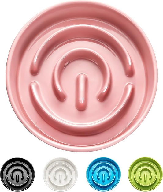 Ceramic Slow Feeder Bowls for Large Dogs, 3.0 Cups Slow Feeder for Fast Eaters, 48oz, 10in, Pink