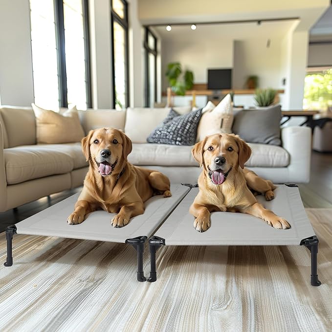 Veehoo Raised Dog Bed - Cooling Elevated Pet Cot with Mesh, No-Slip, Durable for Large Dogs, 42" x 30", Grey, CWC1803-L