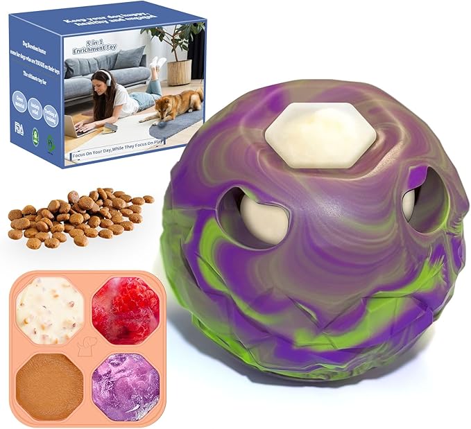 Dog Frozen Treat Toy, Slow Food Training to Relieve Boredom and Stimulating, Interactive Treat Dispensing Dog Toy, Interactive Chew Toys, Super Easy to Open Clean, for Small Dogs (purple, Large)