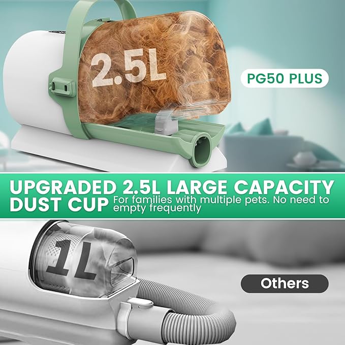 Dog Grooming Vacuum, Pet Grooming Kit with Clipper Nail Trimmer Grinder, 2.5L Dust Cup 7 Grooming Tools 11000Pa Dog Hair Vacuum for Shedding Grooming, Home Cleaning, PG50 Plus