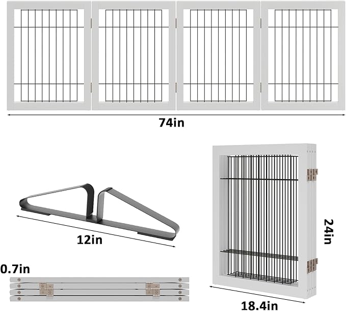 Dog Gate Indoor, Metal Dog Gates for Doorways House, 24-Inch Freestanding Pet Gates for Dogs, Puppy Fence (4 Panel, White)