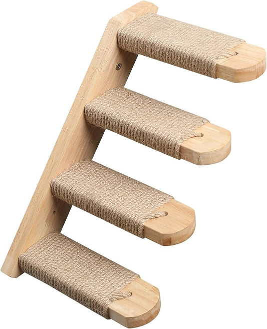 FUKUMARU Cat Climbing Shelf Wall Mounted, Four Step Cat Stairway with Jute Scratching for Kitten Perch Platform Walls Furniture - Left to Right
