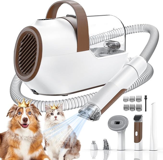 Dog Grooming Vacuum, Dog Grooming Kit with Pet Clipper Nail Grinder, 6 Pet Grooming Tools (Beige)