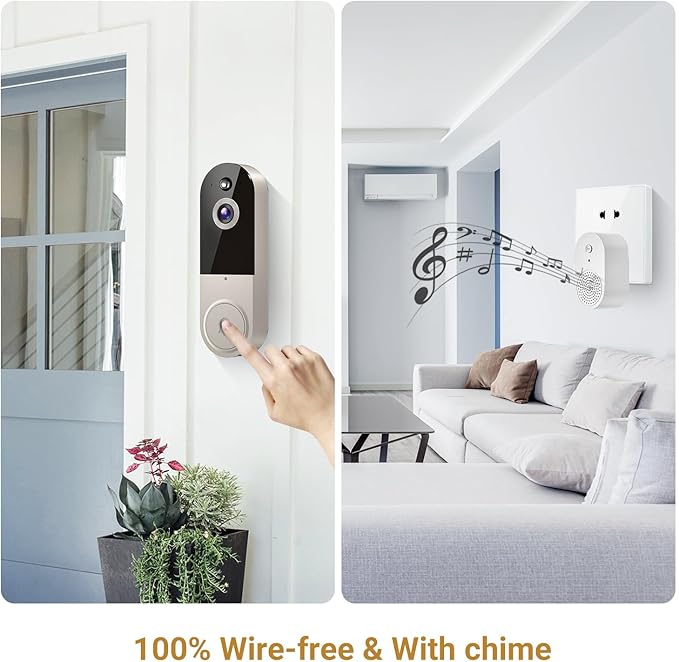 1080P Video Doorbell Camera, Wireless Indoor/Outdoor Surveillance Camera, Cloud Storage, 2.4G WiFi Only, AI Human Detection, Instant Alert, Night Vision, Two Way Audio (Linen)