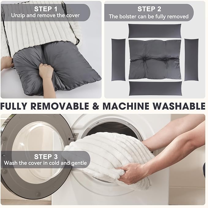 FURTIME Dog Bed for Small Medium Dog, Washable Orthopedic Pet Bed with Removable Cover, Rectangle Soft Calming Sleeping Puppy Bed Durable Pet Cuddler with Anti-Slip Bottom, Cream, M (25"x21"x7")