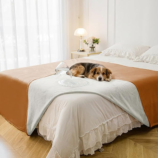 Waterproof Blanket for Bed, Leak Proof Dog Couch Blankets Reversible, Pet Throw Sofa Furniture Protector Machine Washable-82 x120,Orange+Cream