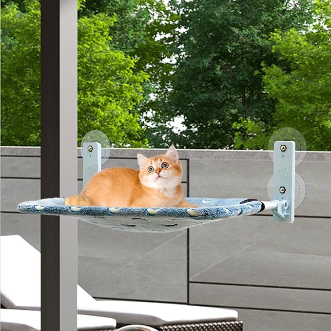 Glow in The Dark Cat Window Perch, Large Foldable Hammock Bed with 4 Strong Suction Cups and Warm Soft Zipper Removable Cushion for Indoor Cats (Moon)