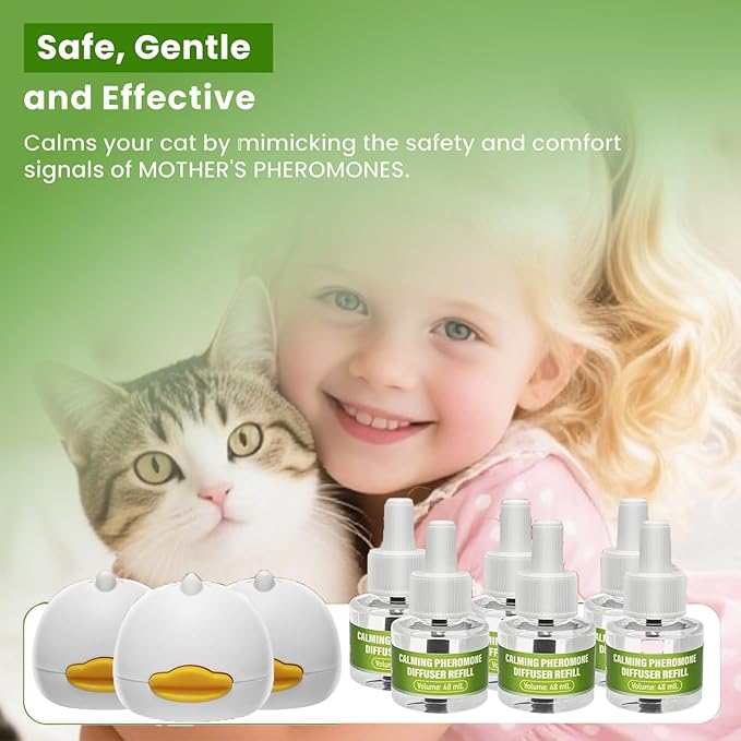 9 Pack Cat Calming Pheromone Diffuser - Cat Calming Diffuser for Multi-Cat Homes - Stops Fighting, Reduces Stress & Anxiety - 180 Day Supply w/ 3 Diffusers & 6 Refills (48ml Each)