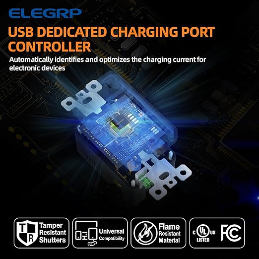 ELEGRP USB Charger Wall Outlet, USB Receptacle with USB A & USB C Ports, 15 Amp Duplex Tamper Resistant Receptacle Plug NEMA 5-15R, Wall Plate Included, UL Listed, 6 Pack, Matte Brown