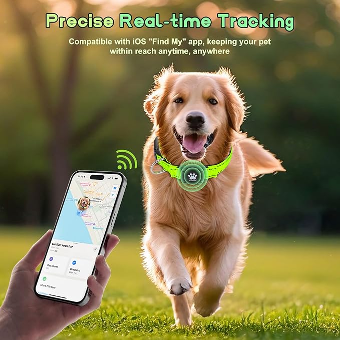 GPS Dog Collar Tracker 2-in-1,Reflective Waterproof Pet Collar,iOS-Only,No Monthly Fees,Unlimited Range,Ideal for Dog Tracking pet Tracker,for Small Medium Large Dogs(S (12.6"-16.5"), Green)