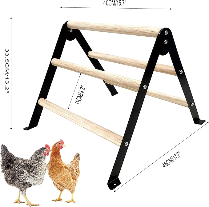 Baby Chick Perch Toys for Coop, Metal Stand with Natural Wooden Roosting Bars,Angle-Adjustable Chicken Coop Toys, Birds Training Platform for Cockatiels, Lovebirds and Parrot,15.7"L x 17.7"W x 13.2"H
