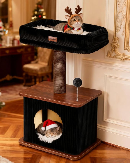 Modern Cat Tree for Indoor Cats, Nordic Loft Style, Wooden Cat Tower with Sisal Scratching Posts, Soft Padded Beds & Cozy Condos, Floor-Mounted for Kittens & Adult Cats