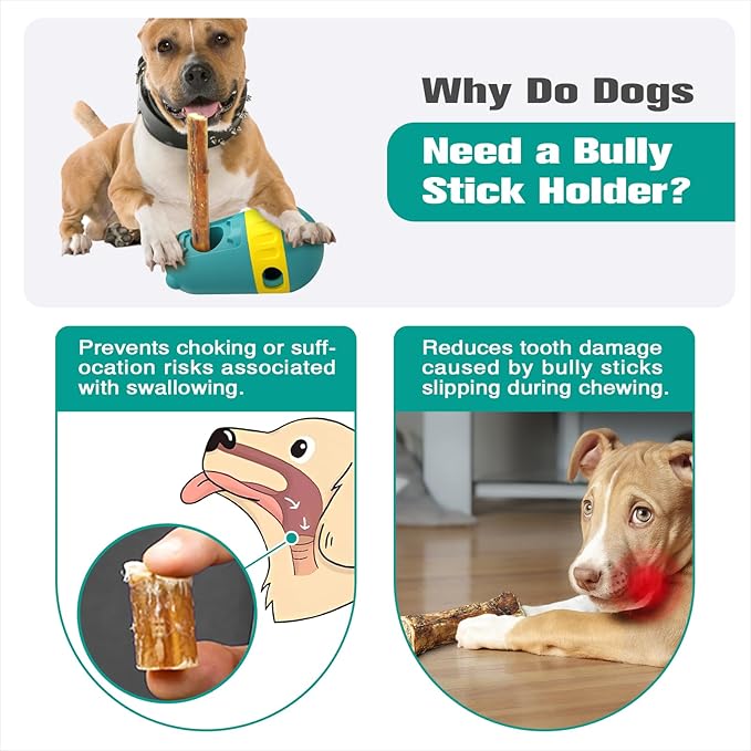 Dog Puzzle Toys Dog Treat Dispensing with Bully Sticks Holder Security Hold Device Interactive Toy to Keep Them Busy Puppy Slow Feeder ,Securely Holds Bully Sticks to Help Prevent Choking. (M-Green)