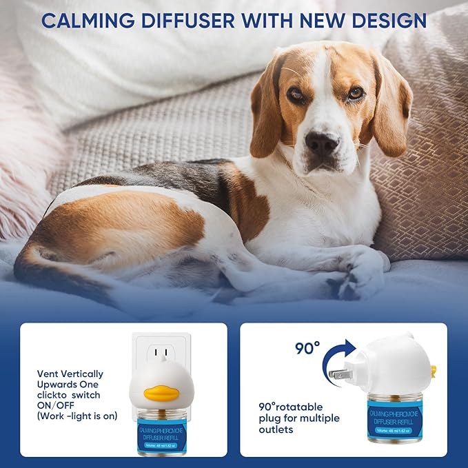 Dog Calming Pheromones Diffuser 6 in 1 Kit Appeasing Pheromone Diffuser to Calm (2 Plug in+4 Pack 48ml Refill) for Anxiety Relief Reduce Aggression Fighting Barking Stress 120 Day Supply
