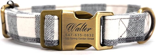Personalized Dog Collar with Name and Phone Number Engraved,Adjustable Custom Puppy Collar,Organic Cotton Pet Collar for Small Medium Large Boy Girl Dogs