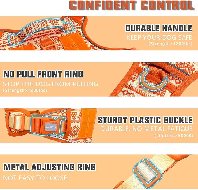 AUROTH Tactical Dog Harness for Large Dogs No Pull Adjustable Pet Harness Reflective K28 Working Training Easy Control Pet Vest Military Service Dog Harnesses