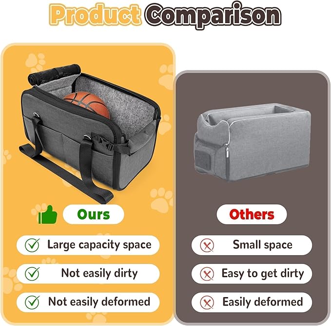 YUDODO Large Dog Car Seat for Center Console (Width＞9.5in) Fits 10-20lbs, Anti-Slip Puppy Cat Travel Portable Booster Seat, Luxury Pet Car Bed Carseat PU Leather Gray