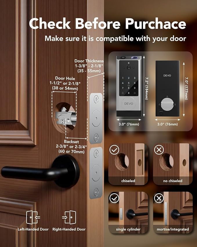 Devo G1 Video Smart Lock with Camera&Doorbell,6-in-1 Keyless Entry Door Lock with App Remote,Fingerprint ID,Auto Locks,Built-in Wi-Fi Smart Deadbolt for Front Door,Easy Install,Waterproof,BHMA Grade 3