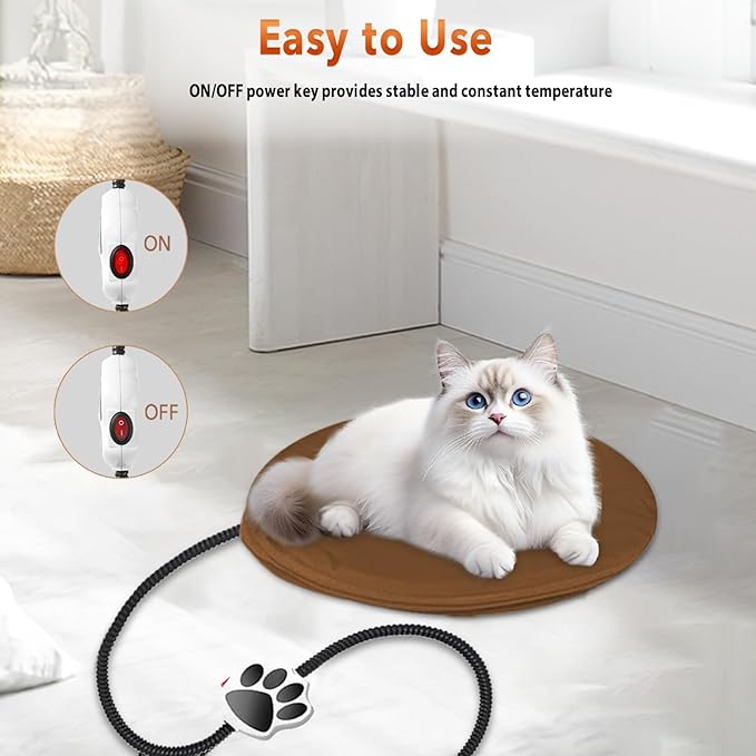 On/Off Switch Electric Pet Heating Pad with Chew Resistant Cord and Machine Washable Cover,Indoor Heated Pet Bed Warmer,for Cat Beds and Dog Beds (D30)