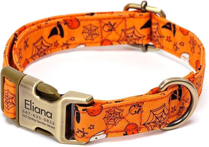 Personalized Dog Collar with Name and Phone Number Engraved,Adjustable Custom Puppy Collar,Organic Cotton Pet Collar for Small Medium Large Boy Girl Dogs