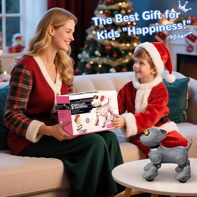 anysun Remote Control Robot Dog for Kids, Programmable Smart Puppy Intelligent Learning Dancing Walking RC Robot Toys for Girls and Boys (Gray)