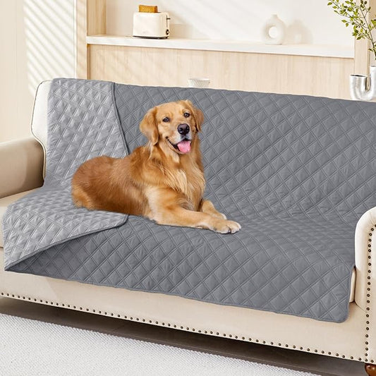 Smiry Waterproof Dog Bed Cover Pet Blanket, Soft Washable Dog Blanket for Furniture Bed Couch Sofa Reversible, Checkered (68"x82", Grey/Light Grey)