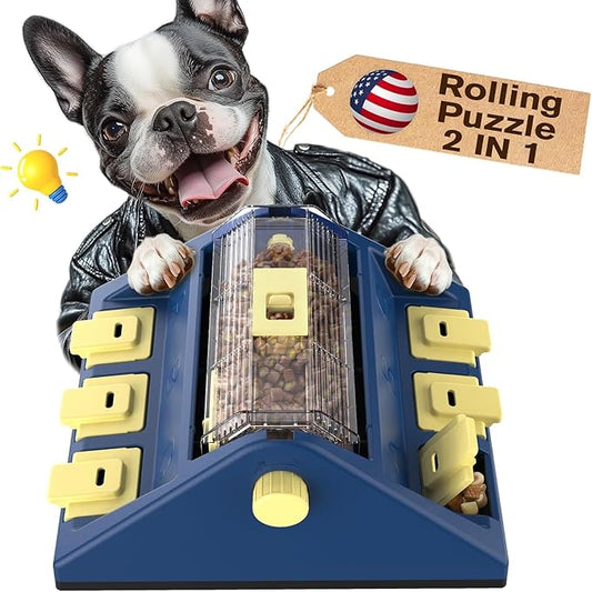KADTC U.S. Brand & Design - 2 Levels of Challenge - Large Size Paw-Activated Rolling Dog Treat Puzzle Feeder Toys for Aggressive Chewers Dogs Food Dispenser Enrichment Toy Christmas & New Year Gift