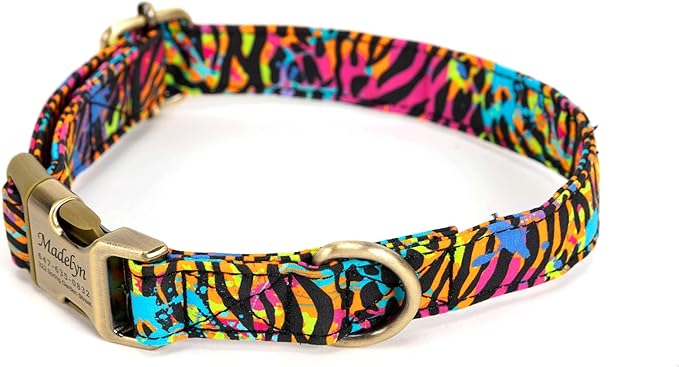 Personalized Dog Collar with Name and Phone Number Engraved,Adjustable Custom Puppy Collar,Organic Cotton Pet Collar for Small Medium Large Boy Girl Dogs