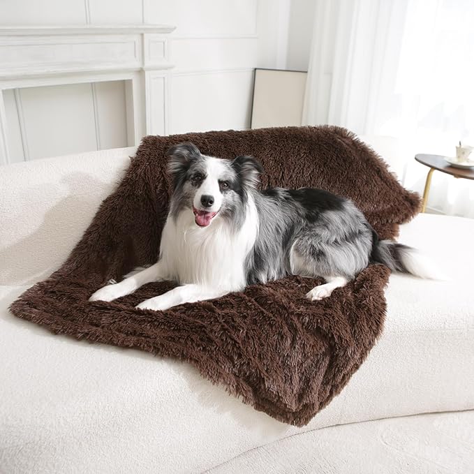 gogobunny Waterproof Dog Blanket for Large Dogs, Cats, Puppy, Reversible Faux Fur Pet Throw Blanket, Washable, Calming Furniture Protection for Sofa Bed (60x80 Inch (Pack of 1), Chocolate)