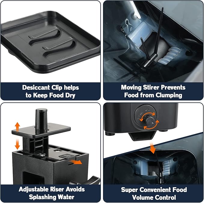 Large Automatic Fish Feeder, 14 Fl.Oz Patented Revolutionary Design Aquarium Food Tank Dispenser with Timer, Auto Feeding Moisture-Proof Electric Adjustable Battery Operated Feeders for Holidays