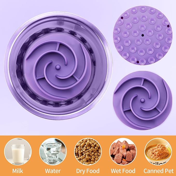Slow Feeder Dog Bowls Insert, Bestalk Soft Silicone Slow Eating Feeder Insert with Suction Cups for Small, Medium and Large Dogs, Fit into Basic and Elevated Bowls
