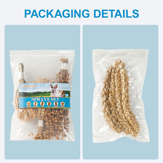 Hamster Spray Set - Natural Snack Grains & Chew Toys for Cage Decoration Accessories, Soft Bedding for Dwarf Syrian Hamsters, Gerbils, Mice & Small Pets