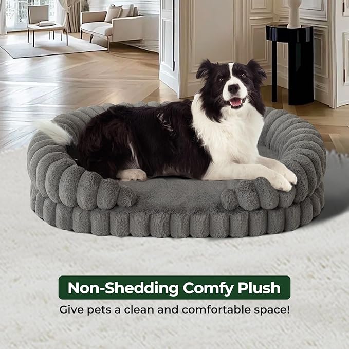 BALANCE Calming Dog Bed for Large Sized Dogs, 36 Inches Oval Washable Pet Bed with Sides, Orthopedic Pet Couch Sofa with Non-Slip Bottom, Gray
