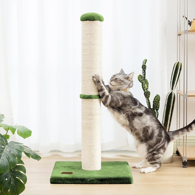 34inch Cat Scratching Post with Natural Sisal Rope 4.3Inch Large Diameter Scratcher Post Tree for Indoor Cats Green