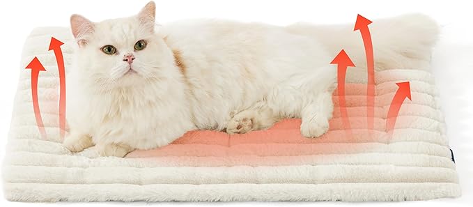 Bedsure Self Warming Cat Bed, Small Self Heating Dog Crate Pad, Thermal Extra Warm Puppy Mat Indoor,Non-Slip & Washable, Not Electric, 24" x 18",White