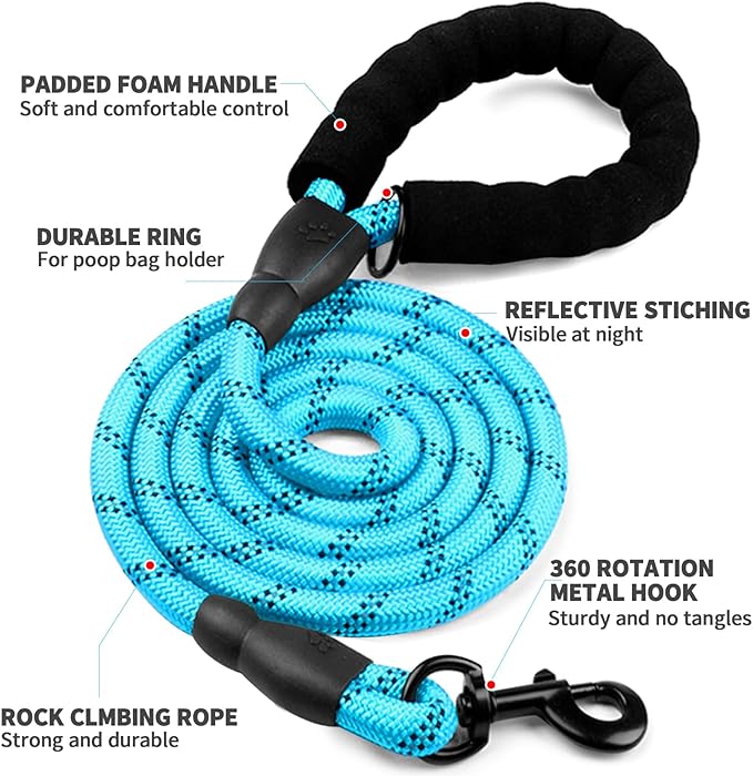 COOYOO Dog Leash 6 FT Heavy Duty - Comfortable Padded Handle - 1/2 inch Reflective Dog Leash for Medium Large Dogs with Poo Bag Dispenser