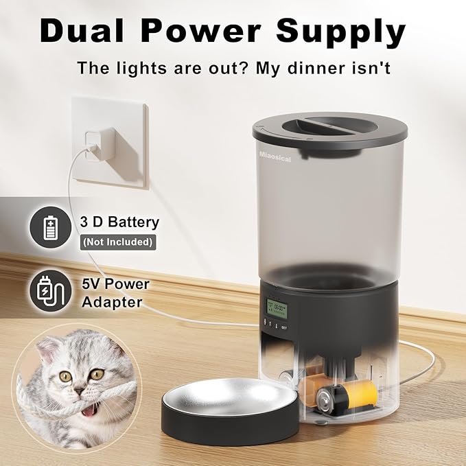 Automatic Cat Feeder for Cats and Samll Dogs,4.2L Feeder Cat Food Dispenser,Programmable Schedule,Portion Control,Up to 6 Meals/Day,10s Voice Recording,Dual Power (Black, 4.2L Press Version)