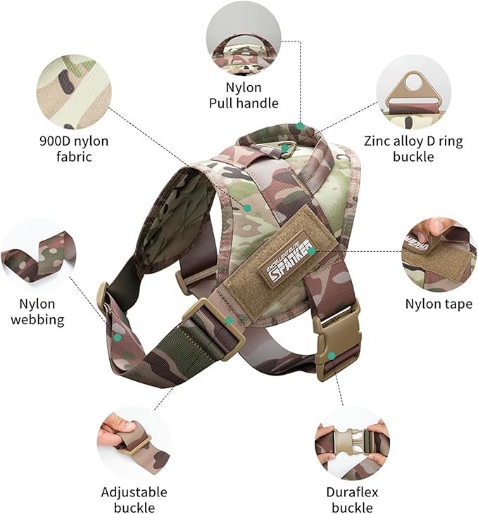 EXCELLENT ELITE SPANKER Tactical Dog Vest Training Military Patrol Service Dog Harness Easy Control Adjustable No-Pull Nylon Pet Harness with Handle for Small Medium Large Dogs(MCP-XS)