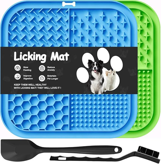 2 PCS Licking Mat for Dogs & Cats with Suction Cups, Dog Slow Feeder Lick Pat for Anxiety Relief, Dog Toys Feeding Mat for Butter Yogurt Peanut, Pets Bathing Grooming Training Mat (7.9''*7.9'')