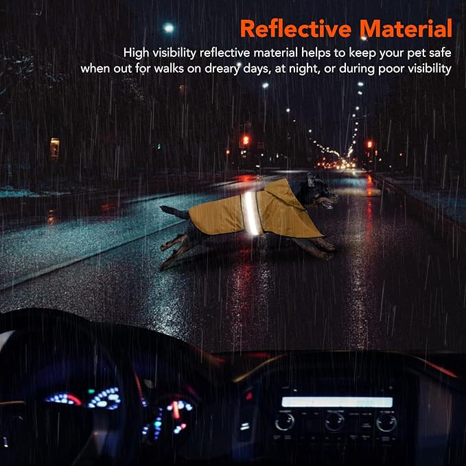 Dog Rain Coats with Hood - Waterproof Lightweight Pet Slicker Raincoat Poncho, Safety Dog Raincoats Jacket with Reflective Strip and Leash Hole for Small, Medium, Large Dogs (Medium, Yellow)
