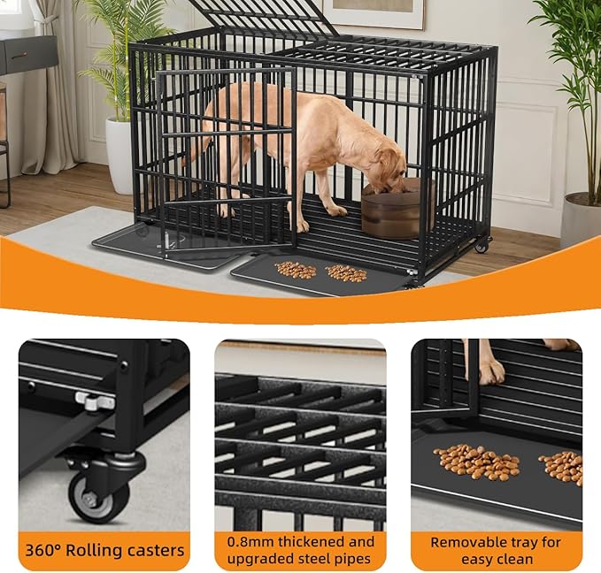 64 inches Heavy Duty Dog Crate, Oversize Dog Crate for Giant Dogs, Extra Large Double Dog Cage with Large and Spacious Space, Two Doors with Four Locks for All Large Dog Breeds