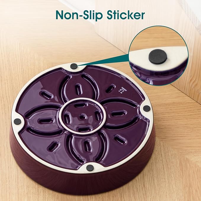 vancasso Ceramic Slow Feeder Dog Bowls, Puzzle Dog Food Bowls with Floral Maze, Anti -Slip Pet Food Dish for Large Breed, 3 Cups, Purple