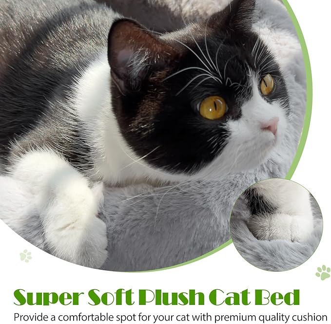 keny Cat Window Perch with Soft Plush Cushion Bed, Cordless Cat Window Hammock with 3.54" Larger Suction Cups, Easy to Assemble Cat Window Bed Seat for Indoor Cats, Grey