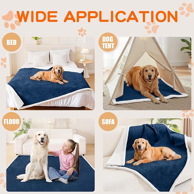 Smiry Waterproof Blanket Throw for Large Dogs Cats, Soft Reversible Dog Blanket for Sofa Couch Bed, Washable Leakproof Sherpa Fleece Furniture Couch Protector(30"x40", Navy/White)