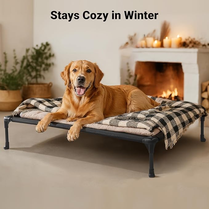 Veehoo Outdoor Elevated Dog Bed Large Sized Dogs, Extra Large Cooling Raised Dog Cots Beds Training Platform Off Ground Hammock with Breathable Mesh, No-Slip Feet, 45"x33", Black