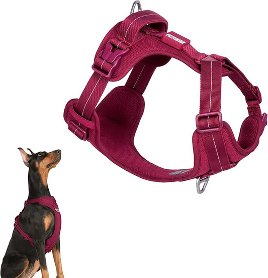 All-Weather No Pull Dog Harness Reflective Vest Harness QR Code Anti-Lost Adjustable Quick-Release Buckle Soft Padded Breathable Harness for Small Medium Large Dog (Light-Burgundy, XL)